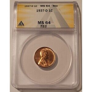 1937 D Lincoln Wheat Cent MS64 RED ANACS
